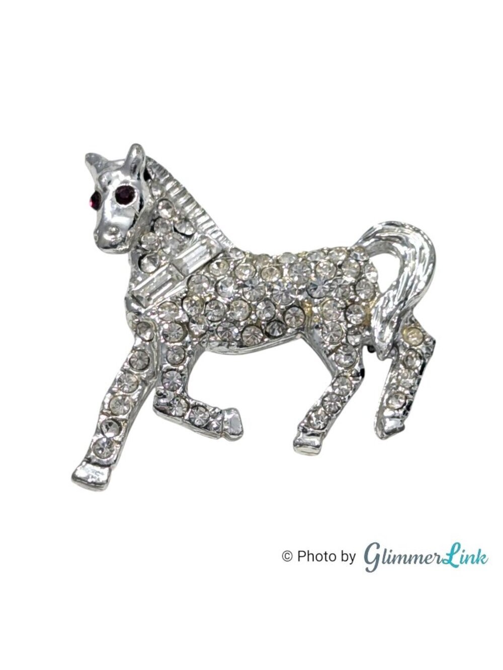Vintage Rhinestone Horse Pave Figural Silver Tone Brooch Pin